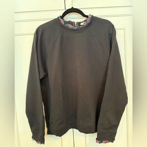 J. Crew Women’s Black Crewneck Holiday Sweatshirt with plaid tartan trim EUC XL